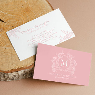 Cartão De Visita Monograma Floral Moderno Rosa Bege Crista