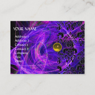 Cartão De Visita MONOGRAMA FRACTAL DAMASCO amarelo roxo pérola