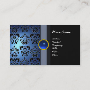 Cartão De Visita MONOGRAMA GEM CLASSY DAMASK preto azul