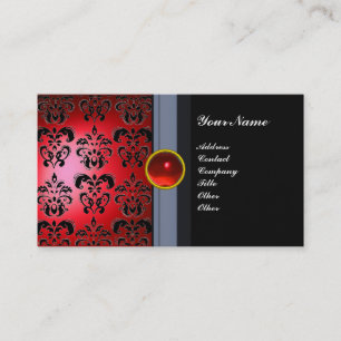 Cartão De Visita MONOGRAMA GEM CLASSY DAMASK preto vermelho