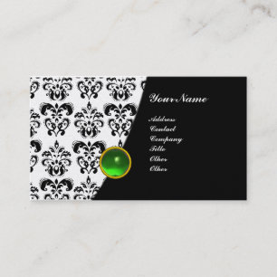 Cartão De Visita MONOGRAMA GEM DAMASCO verde preto branco platina