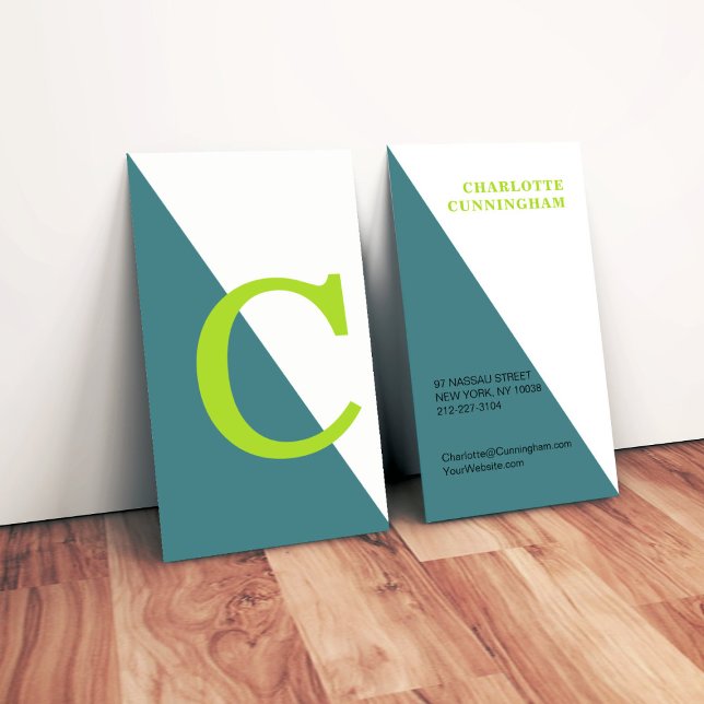 Cartão De Visita Monograma Geométrico Verde (Criador carregado)