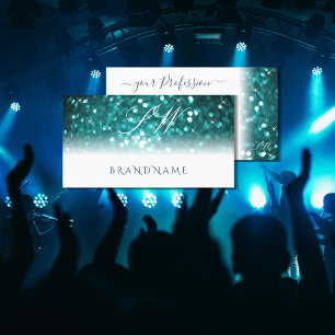 Cartão De Visita Monograma Glamoroso de Espumação Branca com Glitte