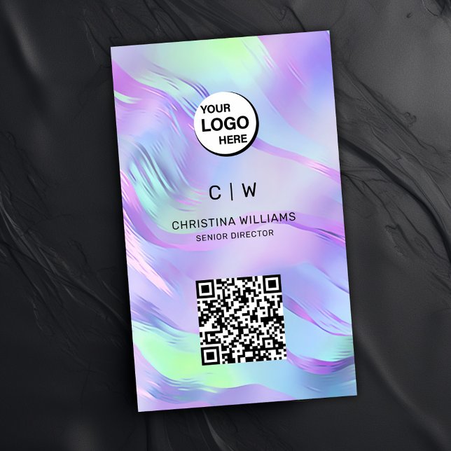 Cartão De Visita Monograma Holográfico Código QR (Monogram Holographic QR Code Business Card)