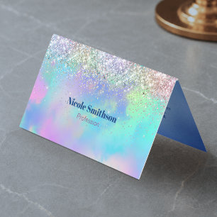 Cartão De Visita Monograma holográfico iridescente fofo
