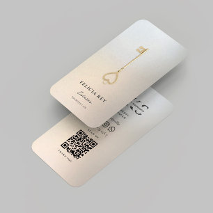Cartão De Visita Monograma Imobiliário Moderno Silver QR
