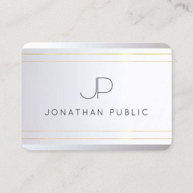 Cartão De Visita Monograma Inicial, Modelo Elegante Dourado (Frente)