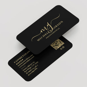 Cartão De Visita Monograma Inicial preto mínimo profissional