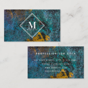 Cartão De Visita Monograma Inicial Textura Metálica Azul Dourado Fe