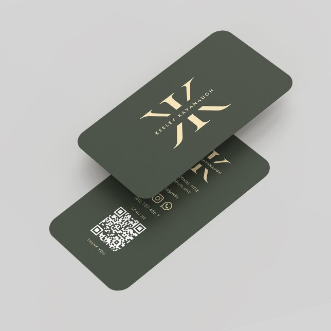 Cartão De Visita Monograma K Professional Dark Verde Dourado Modern (Monogram K Professional Dark Green Gold Modern Business Card
)