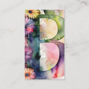 Cartão De Visita Monograma - Letra B Simples Chic Floral Watercolor