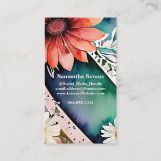 Cartão De Visita Monograma - Letra S Simples Chic Floral Watercolor
