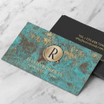 Cartão De Visita Monograma Logotipo Vintage Turquoise Dourada e Tet<br><div class="desc">Logotipo Monograma Vintage Turquoise Dourada e Cartões de visitas Teais.</div>