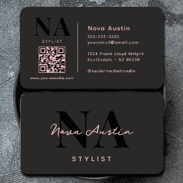 Cartão De Visita Monograma Luxo Estética Moderna Código QR Rosa Pre