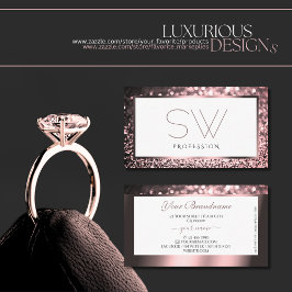 Cartão De Visita Monograma Luxurioso de brilho branco brilhante, co