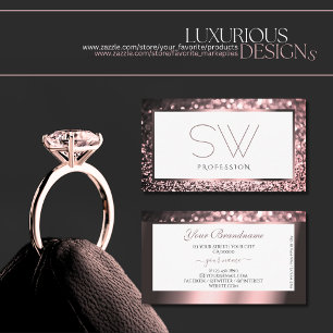 Cartão De Visita Monograma Luxurioso de brilho branco brilhante, co