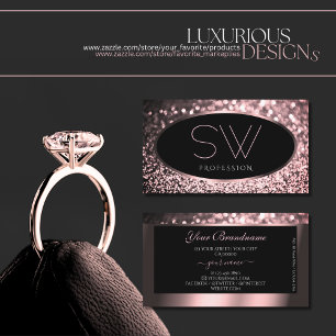 Cartão De Visita Monograma Luxurioso de brilho cinza-Dourado Rosa p