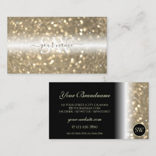 Cartão De Visita Monograma Luxurioso Dourado Espumante Preto Glitte