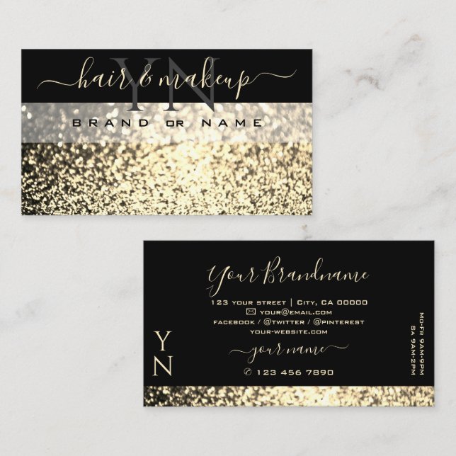 Cartão De Visita Monograma Luxurioso Dourado Espumante Preto Glitte (Frente/Verso)