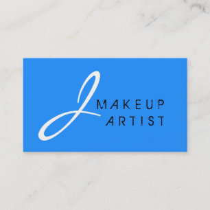 Cartão De Visita Monograma Makeup Artist Blue Background