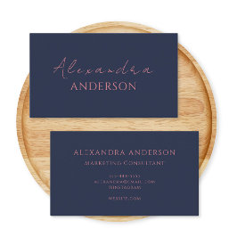 Cartão De Visita Monograma Minimalista Azul Cor-de-rosa-rosa Elegan