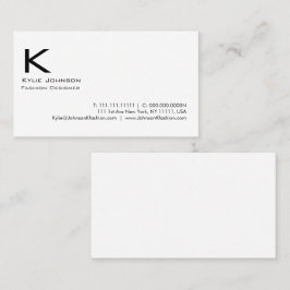 Cartão De Visita Monograma minimalista branco elegante personalizad