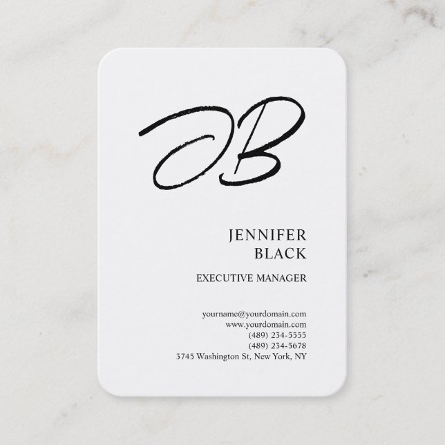 Cartão De Visita Monograma Mínimalista Branco Simples (Frente)