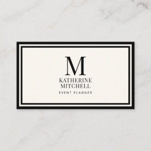 Cartão De Visita Monograma Minimalista Luxo Preto/Marfim Logo QR