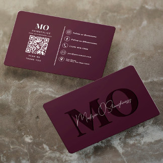 Cartão De Visita Monograma Minimalista Moderno em Ameixa Profission