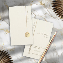 Cartão De Visita Monograma minimalista moderno Faux Linen White e D