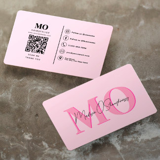 Cartão De Visita Monograma Minimalista Moderno Profissional Rosa QR