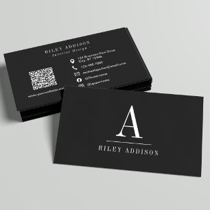 Cartão De Visita Monograma Minimalista Profissional Elegante Preto