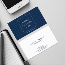 Cartão De Visita Monograma minimalista | Quadrado branco em azul es