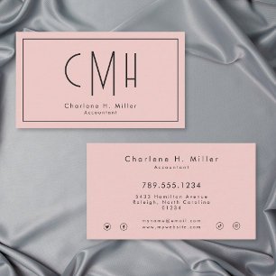 Cartão De Visita Monograma Minimalista Rosa Cor-de-Rosa Profissiona
