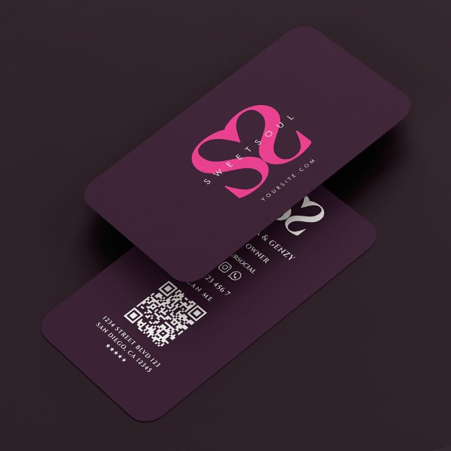 Cartão De Visita Monograma mínimo Beleza rosa púrpura S (Minimal Monogram Logo S Purple Pink Beauty Business Card
)