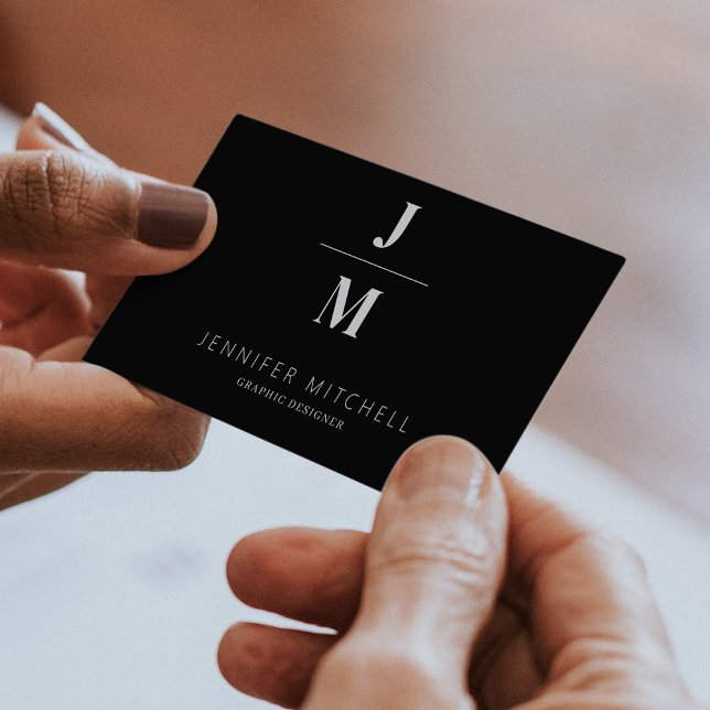 Cartão De Visita Monograma mínimo Código QR preto profissional (Criador carregado)