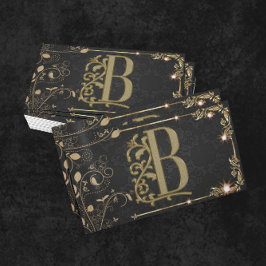 Cartão De Visita Monograma Mínimo de Luxo Na moda Chic Dourado Pret