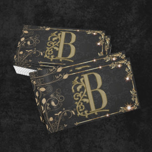 Cartão De Visita Monograma Mínimo de Luxo Na moda Chic Dourado Pret