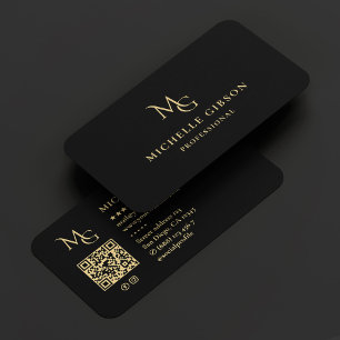 Cartão De Visita Monograma mínimo MG preto Elegante profissional