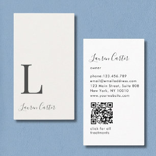 Cartão De Visita Monograma Mínimo Moderno - Código QR bege Claro