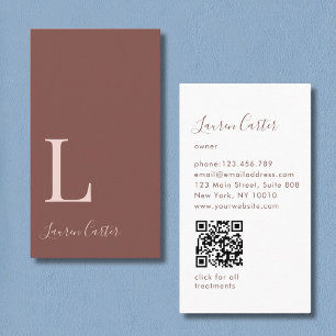 Cartão De Visita Monograma Mínimo Moderno - Código QR de Blush Cast