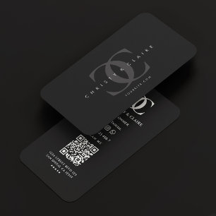 Cartão De Visita Monograma mínimo moderno do logotipo C Cinza preta