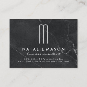 Cartão De Visita Monograma Mínimo Moderno - Mármore Negro