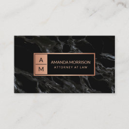 Cartão De Visita Monograma Mínimo Profissional Rosa/Mármore Preto