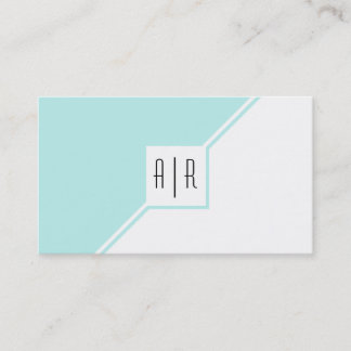 Cartão De Visita Monograma moderno, azul-aqua e branco