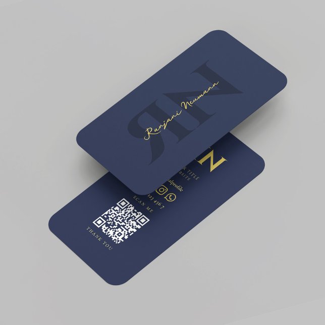 Cartão De Visita Monograma Moderno Azul Escuro Profissional Dourado (Modern Monogram Dark Blue Gold Professional Business Card
)