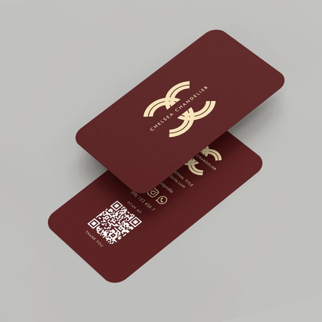 Cartão De Visita Monograma Moderno C Marrom Vermelho Profissional D (Modern Monogram C Professional Red Maroon Gold Business Card
)