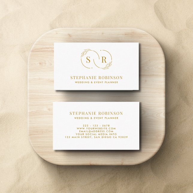 Cartão De Visita Monograma Moderno de Script Dourado (Criador carregado)