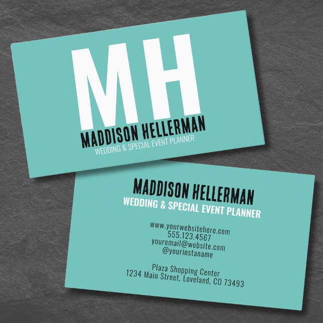 Cartão De Visita Monograma Moderno de Teal Simples (Simple Stylish Teal Modern Monogram Business Card )