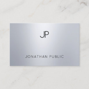 Cartão De Visita Monograma moderno do olhar elegante da prata do
